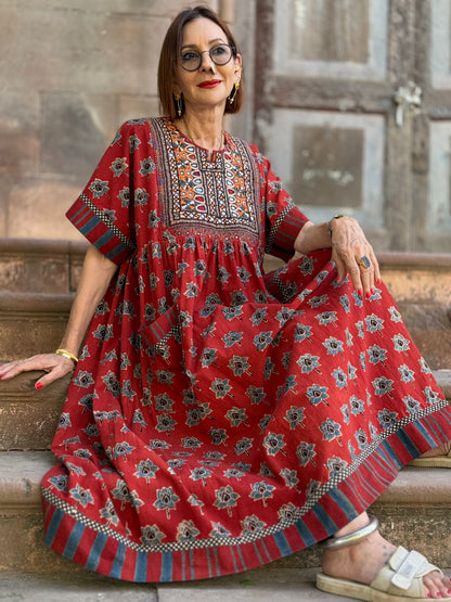 Kutch embroidery highlights this Ajrakh dress