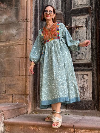 Light Blue Cotton Flower Dress