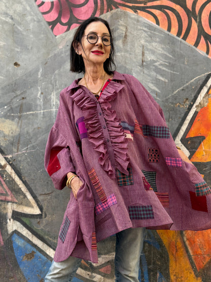 Lightweight cotton shirt with ruffles and patches