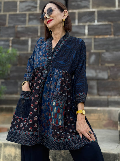 Indigo Blue Cotton Tunic of Ajrakh Prints