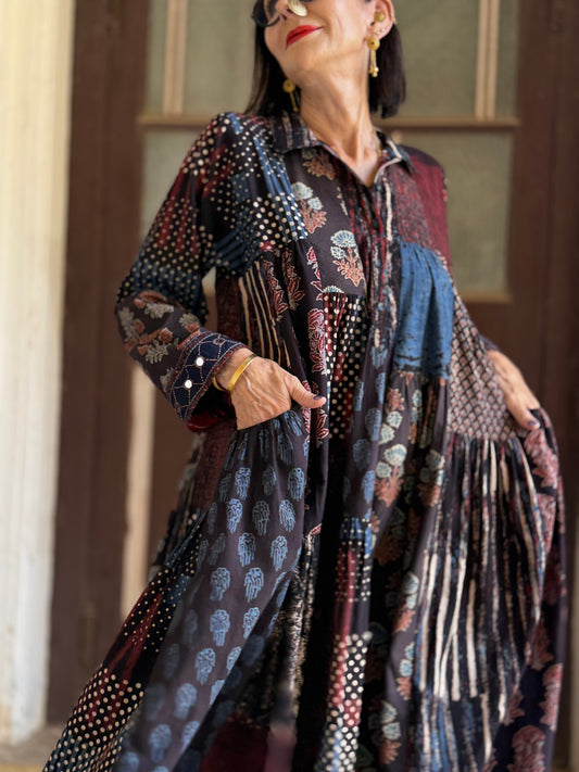 The City Chic Boho Trapeze Dress with vintage mirror embroidery