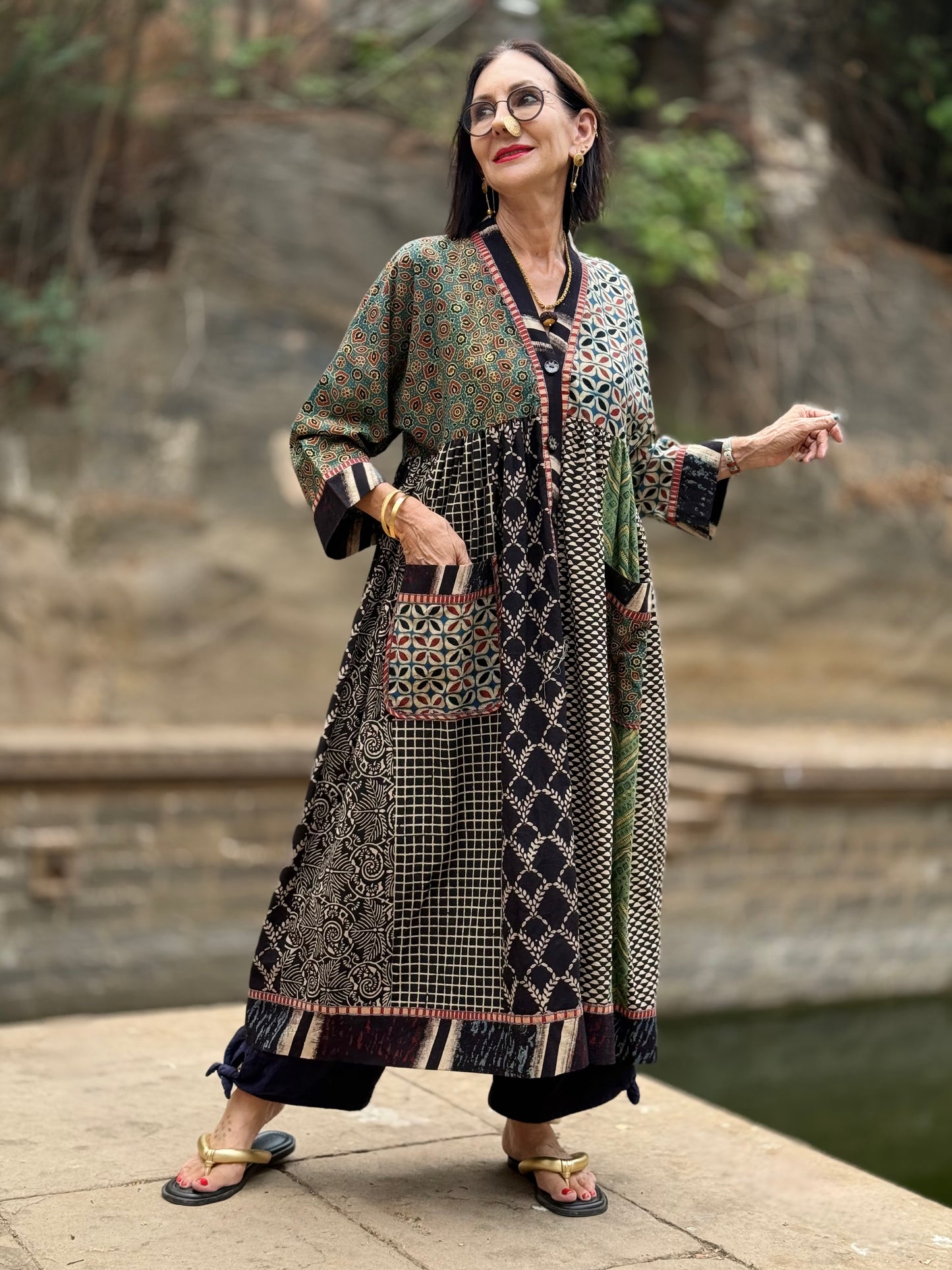 Cotton Kaftan Dress From Ajrakh Block Print
