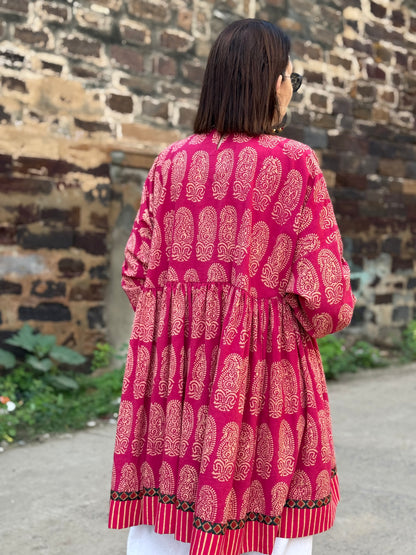 Reserved for Lynette. Vibrant paisley pink tunic with Kutch embroidery sparkle