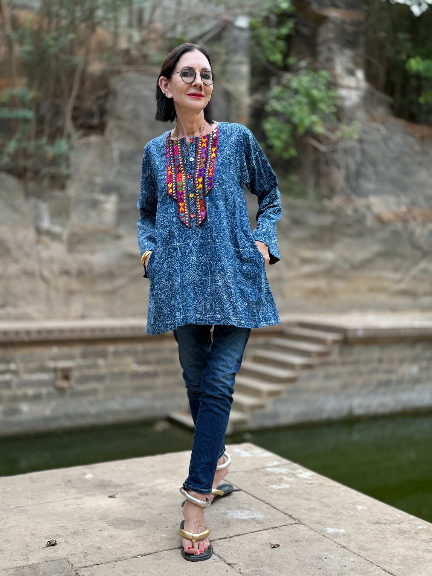 Handcrafted Cotton Tunic With Kutch Embroidery