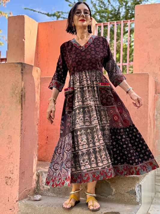 Pattern mix dress of Ajrakh artistry