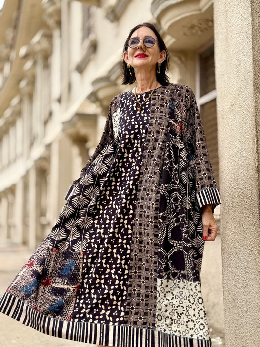 Black and White Cotton Ajrakh Dress