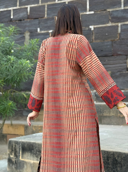 Handcrafted Red Kurta with Vintage Beads & Patchwork