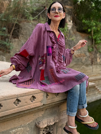 Lightweight cotton shirt with ruffles and patches