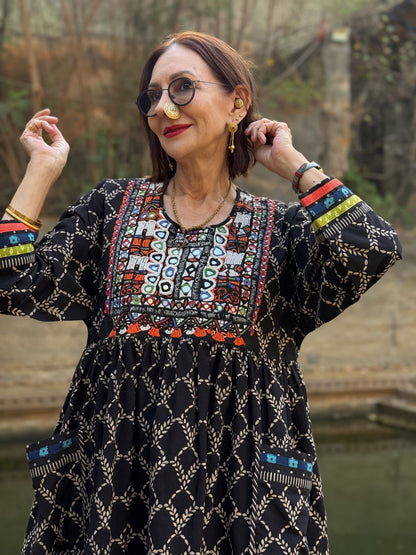 Black Cotton Kutch Embroidery Tunic