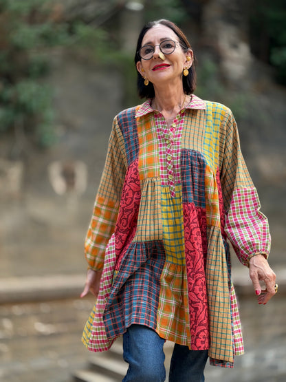 Limited Edition Khadi Cotton Trapeze Patchwork Tiered Shirt