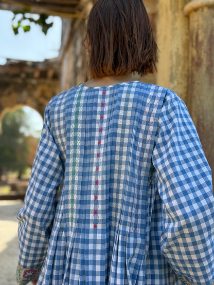 Blue Check Khadi Cotton Dress