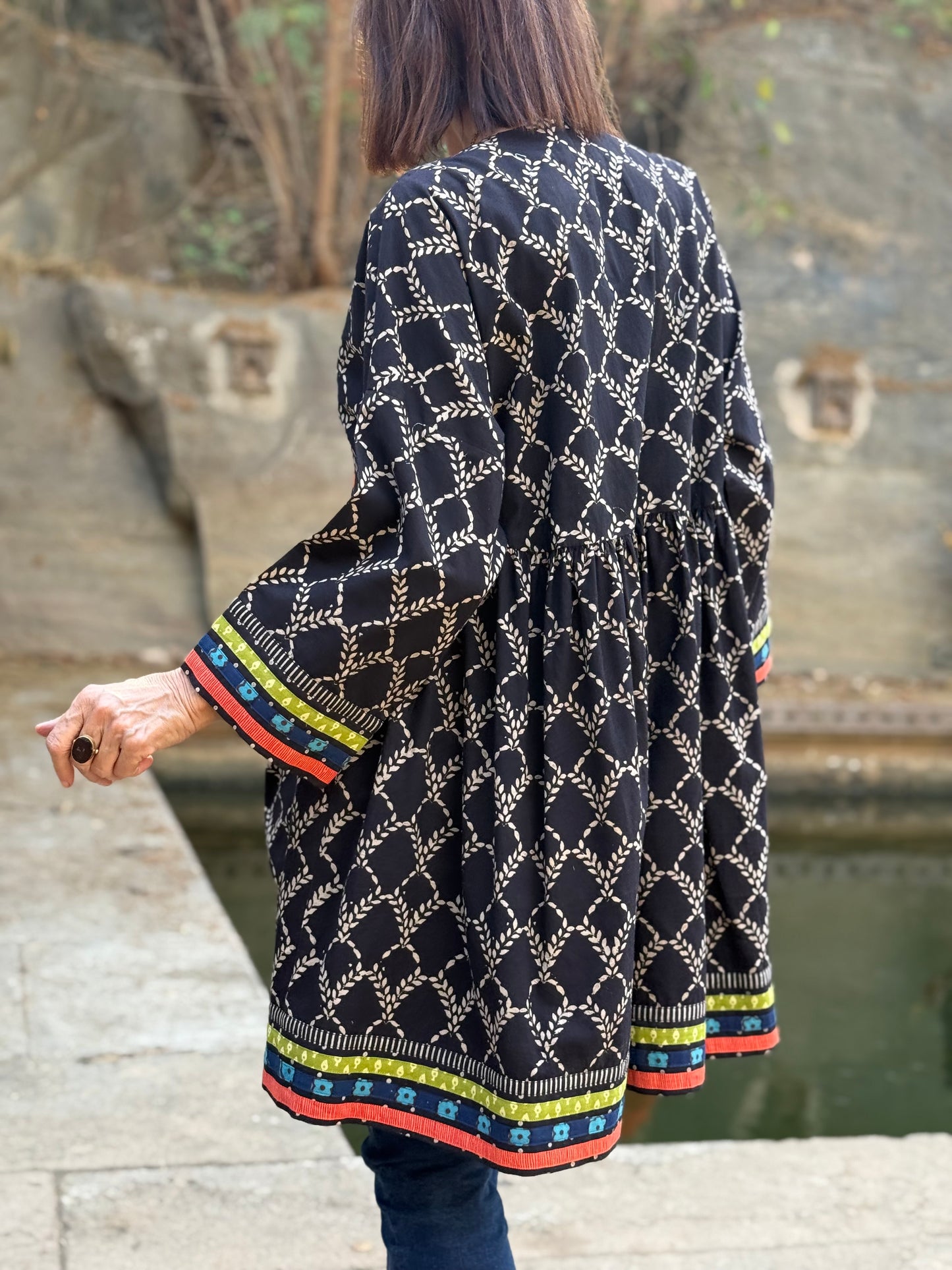 Black Cotton Kutch Embroidery Tunic