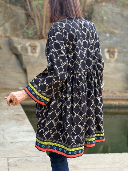 Black Cotton Kutch Embroidery Tunic