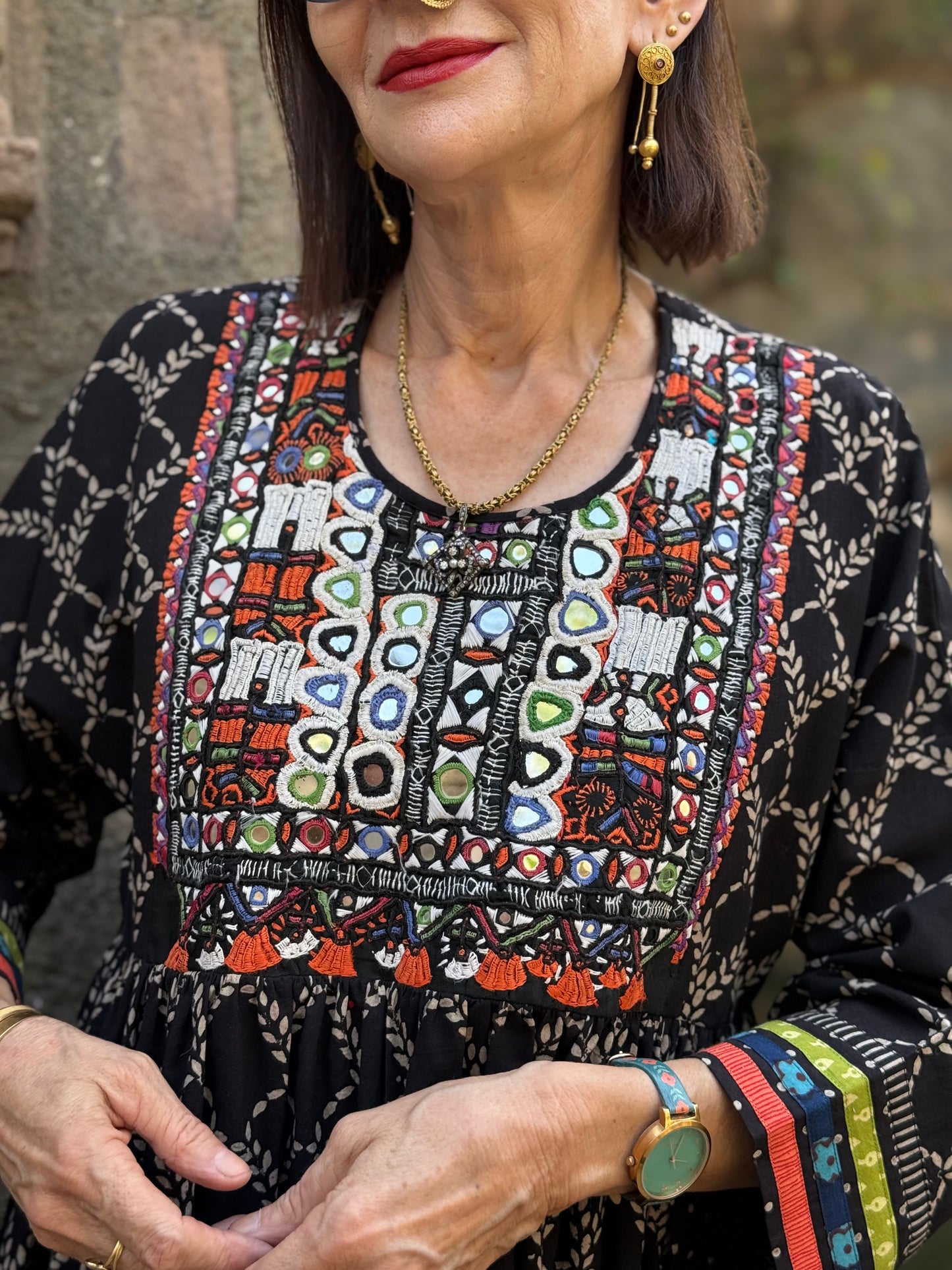 Black Cotton Kutch Embroidery Tunic
