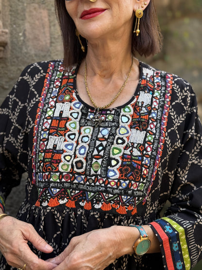 Black Cotton Kutch Embroidery Tunic