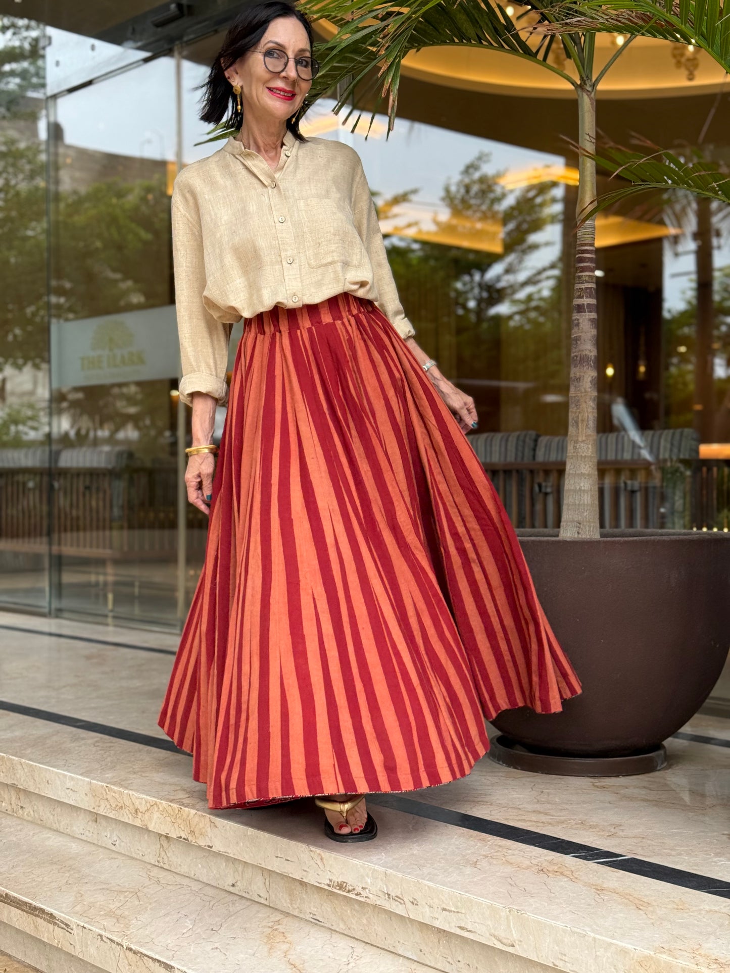 Stripe Maxi Skirt in Block Printed Cotton. Twirl Skirt Perfection!