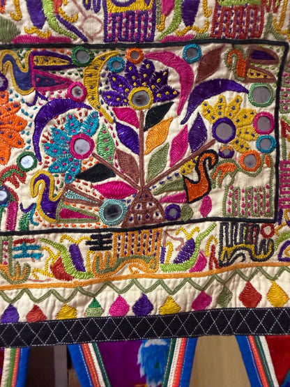 Indian Toran or Wall Hanging, Vintage Hand Embroidery