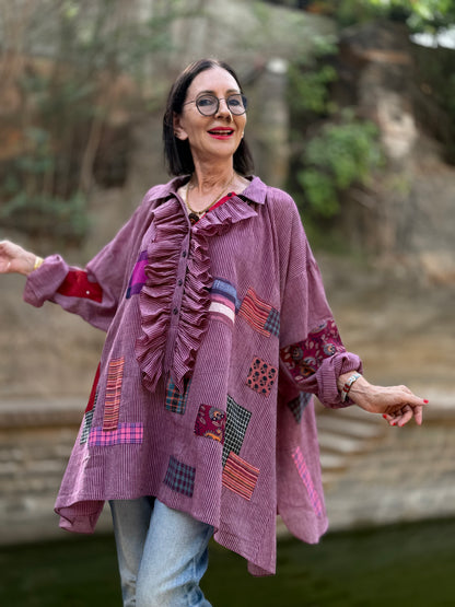 Lightweight cotton shirt with ruffles and patches