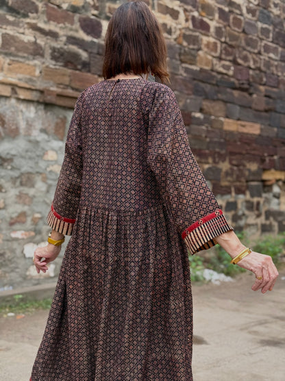 Ajrakh Cotton Dress with Kutch Hand Embroidery