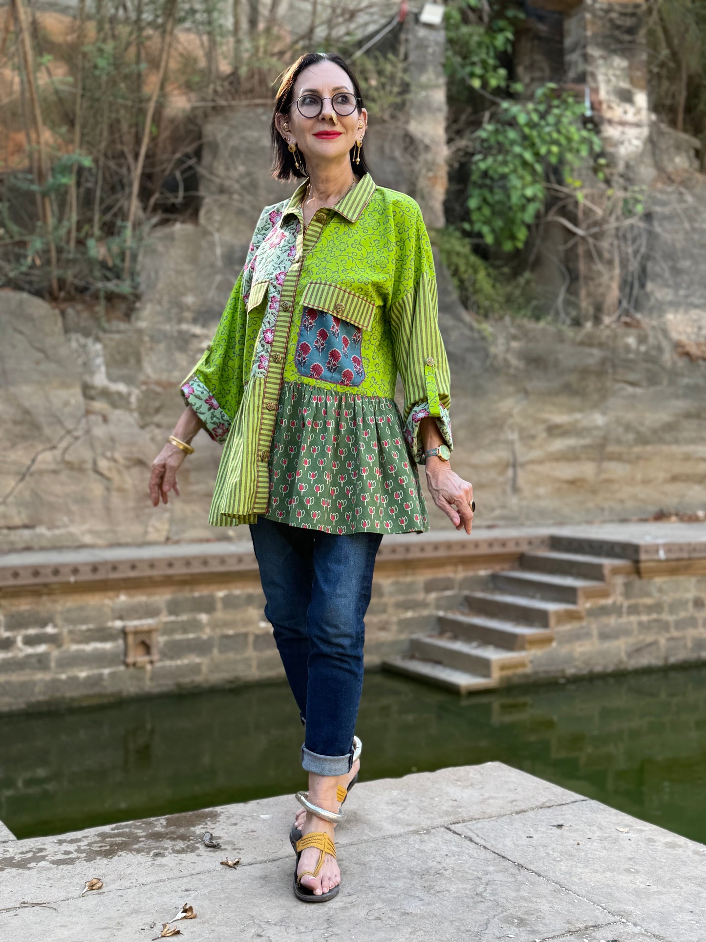Shirt style chic in lime and pink