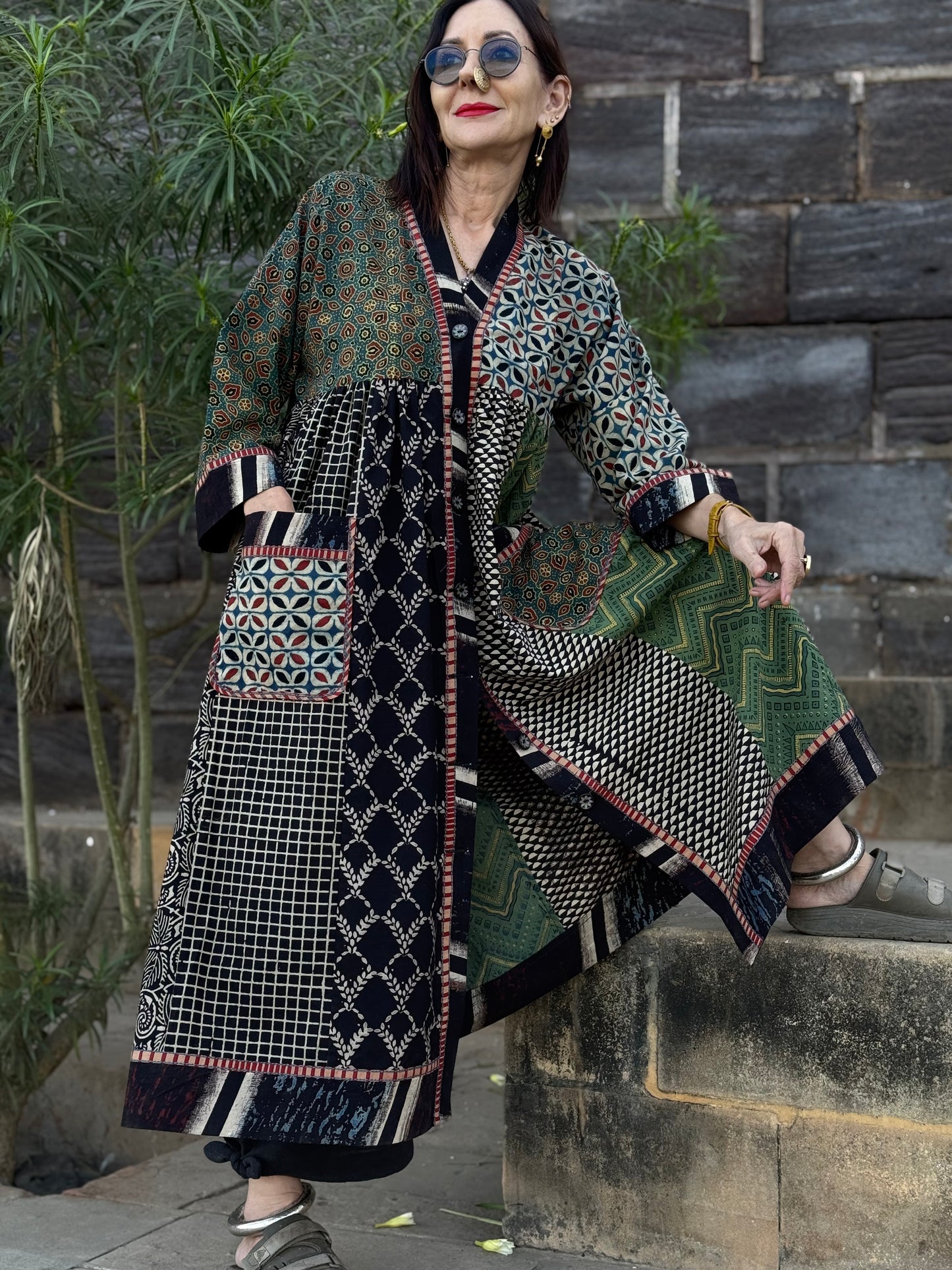 Cotton Kaftan Dress From Ajrakh Block Print