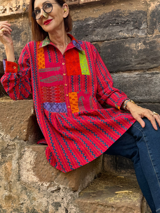 Colors of India cotton shirt. Vibrant, hand stitched and arty