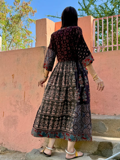 Pattern mix dress of Ajrakh artistry