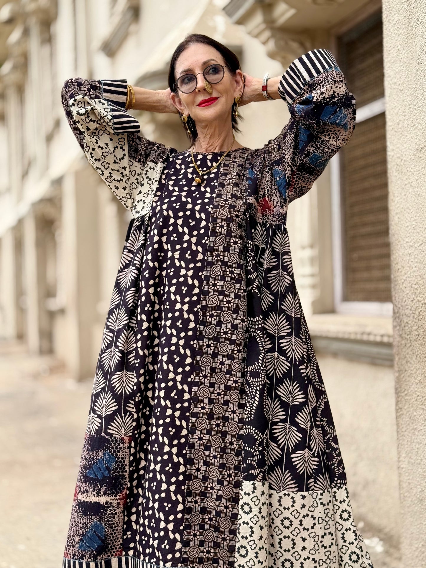 Black and White Cotton Ajrakh Dress