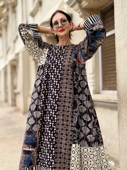 Black and White Cotton Ajrakh Dress