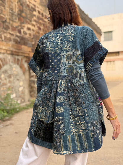 Midnight Indigo Patchwork Vest with Kutch Embroidery