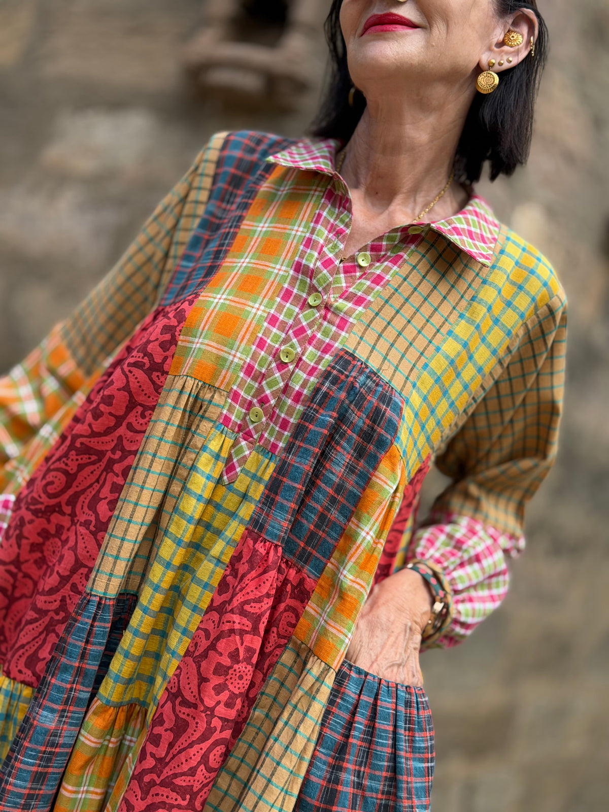 Limited Edition Khadi Cotton Trapeze Patchwork Tiered Shirt