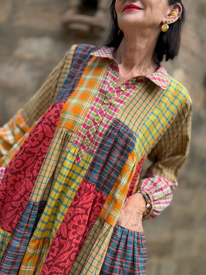 Limited Edition Khadi Cotton Trapeze Patchwork Tiered Shirt