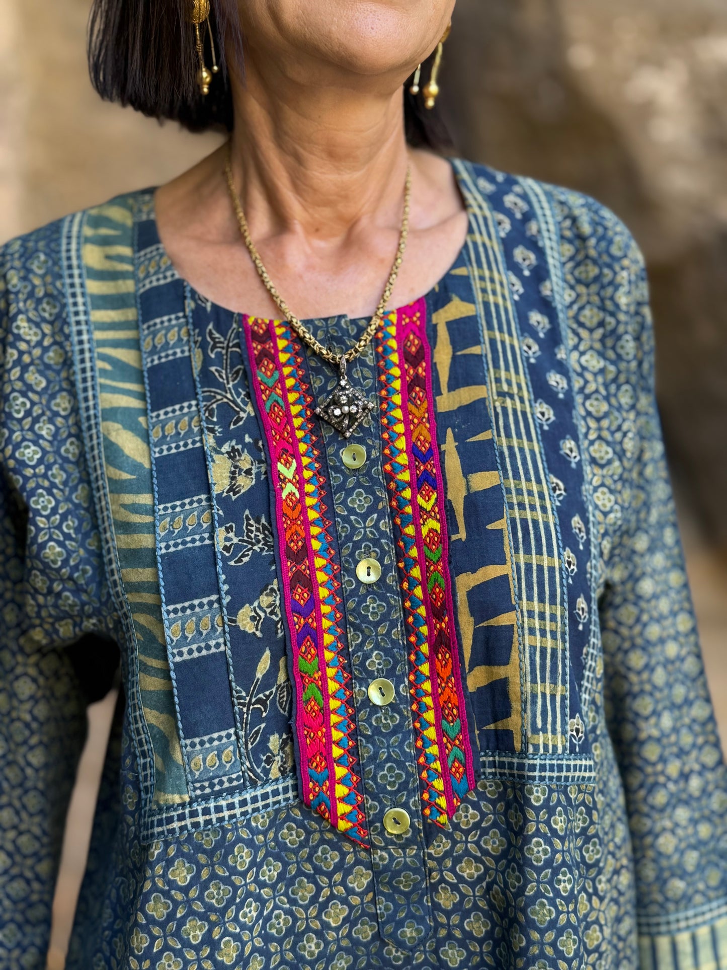 Hand Embroidered Indigo Cotton Tunic