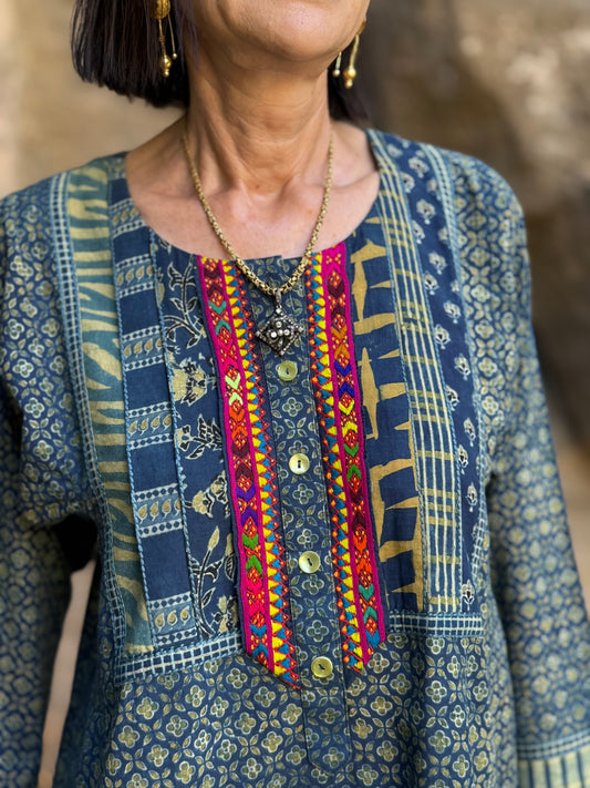 Hand Embroidered Indigo Cotton Tunic