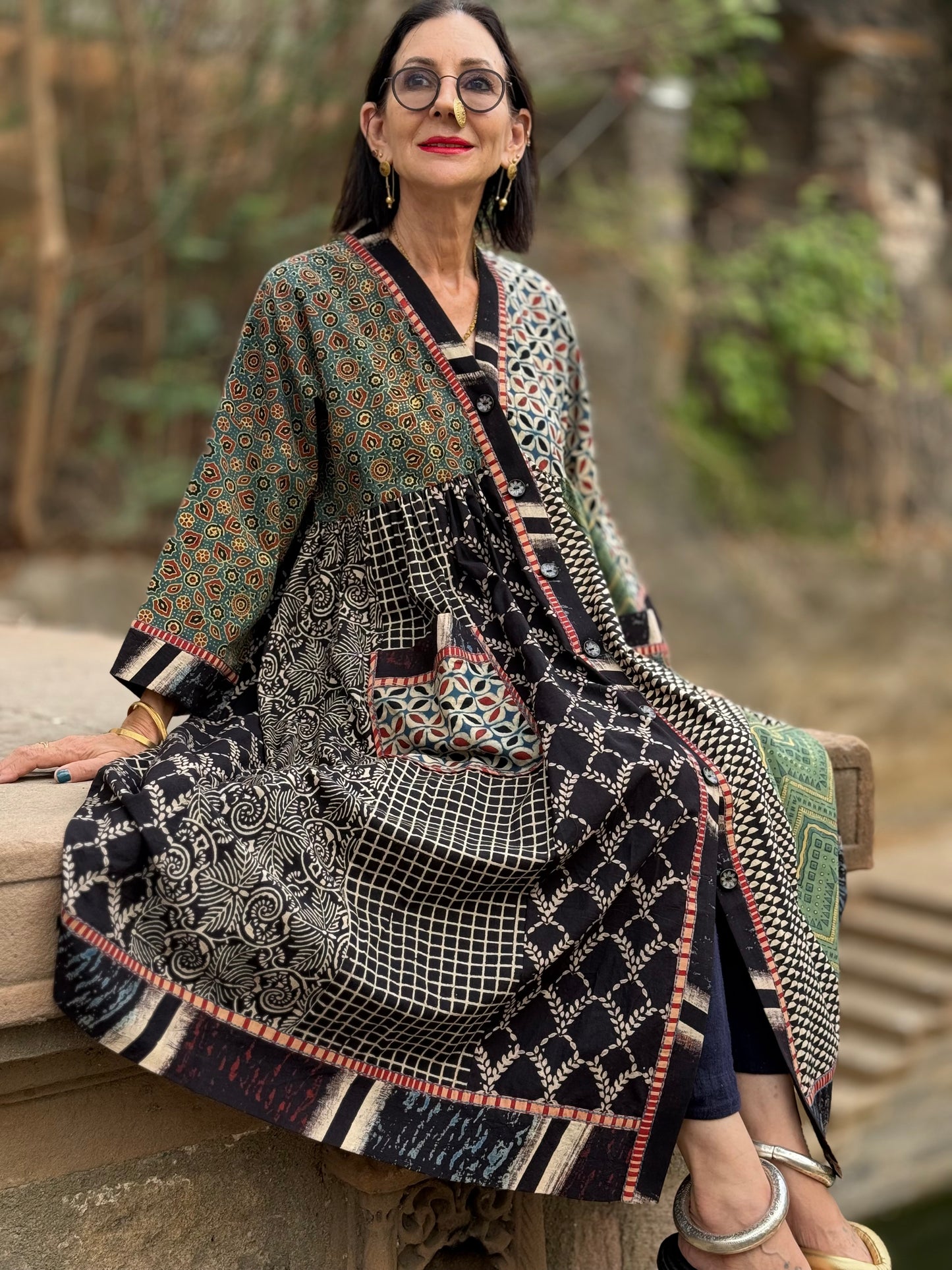 Cotton Kaftan Dress From Ajrakh Block Print