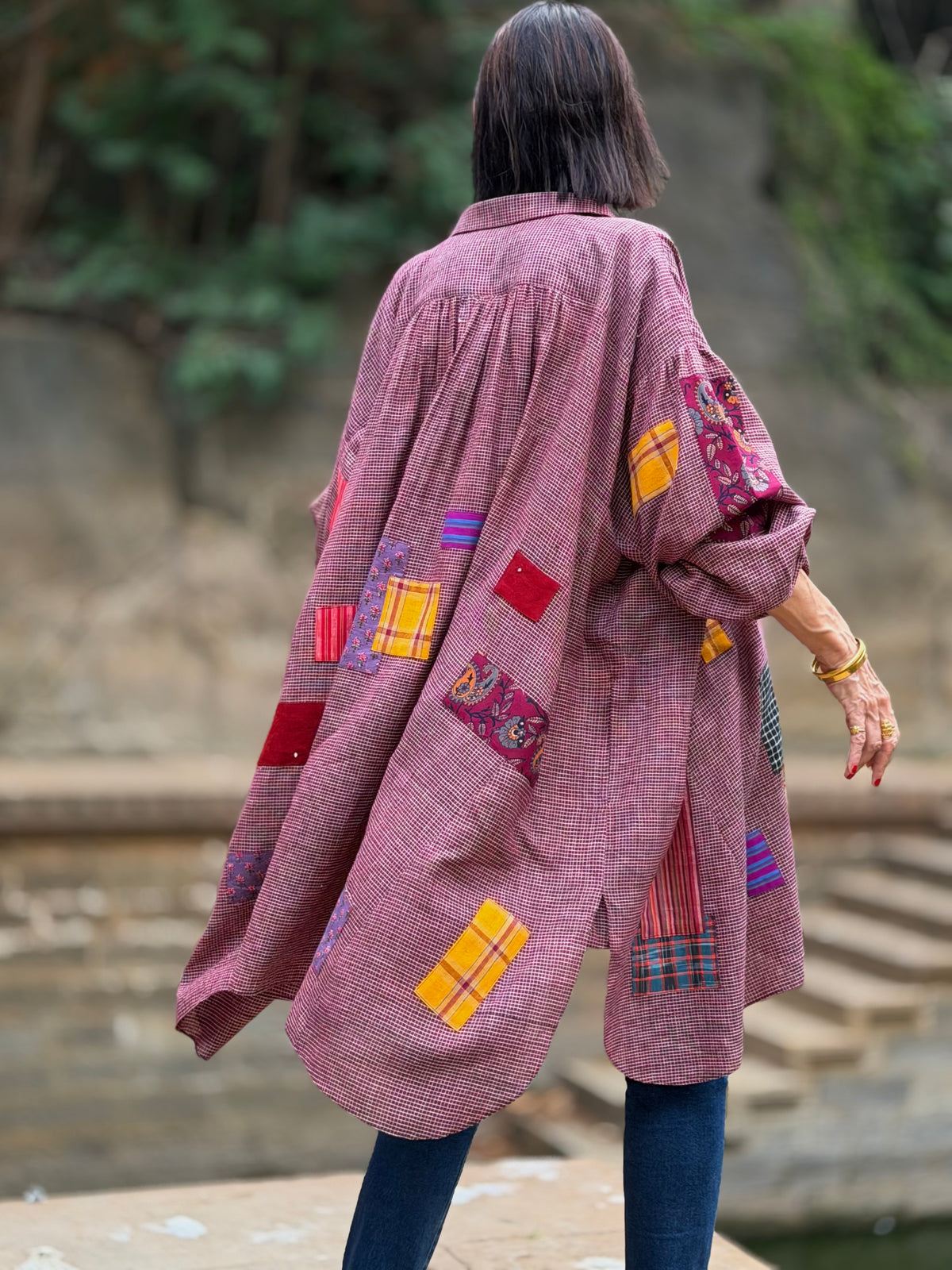 Limited Edition Bohemian Patchwork Handwoven Muslin-Cotton Ruffled Shirt