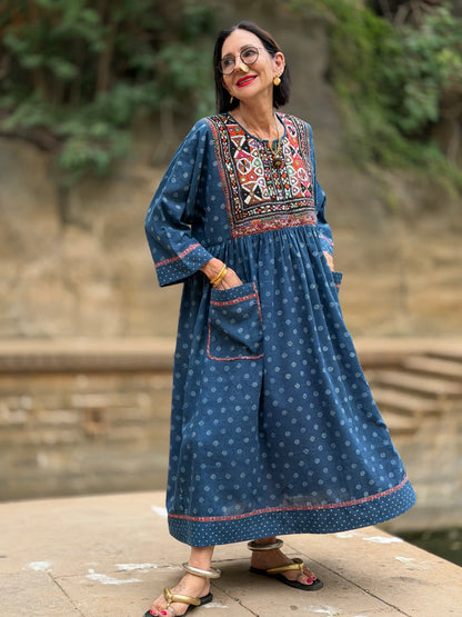 The Indigo Jat Dress: 1-of-1 Vintage Ajrakh Artwear