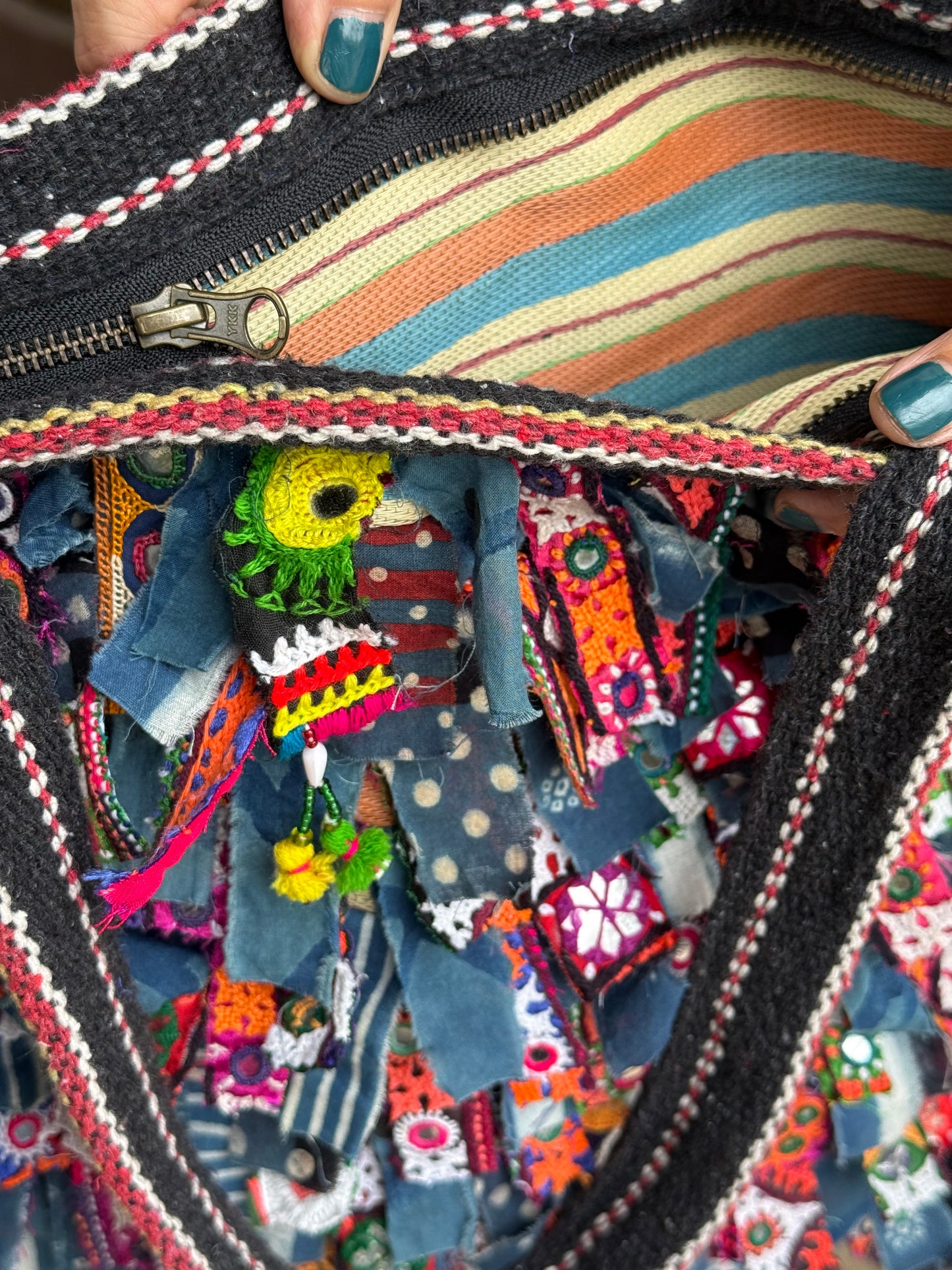 Indigo Upcycled Shaggy Embroidery Bag