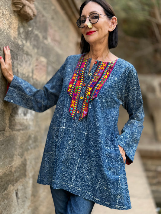 Handcrafted Cotton Tunic With Kutch Embroidery