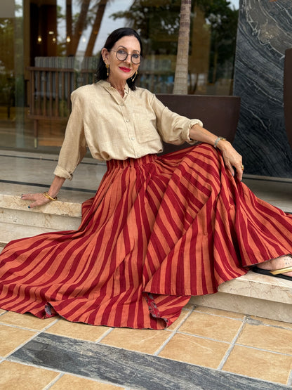 Stripe Maxi Skirt in Block Printed Cotton. Twirl Skirt Perfection!