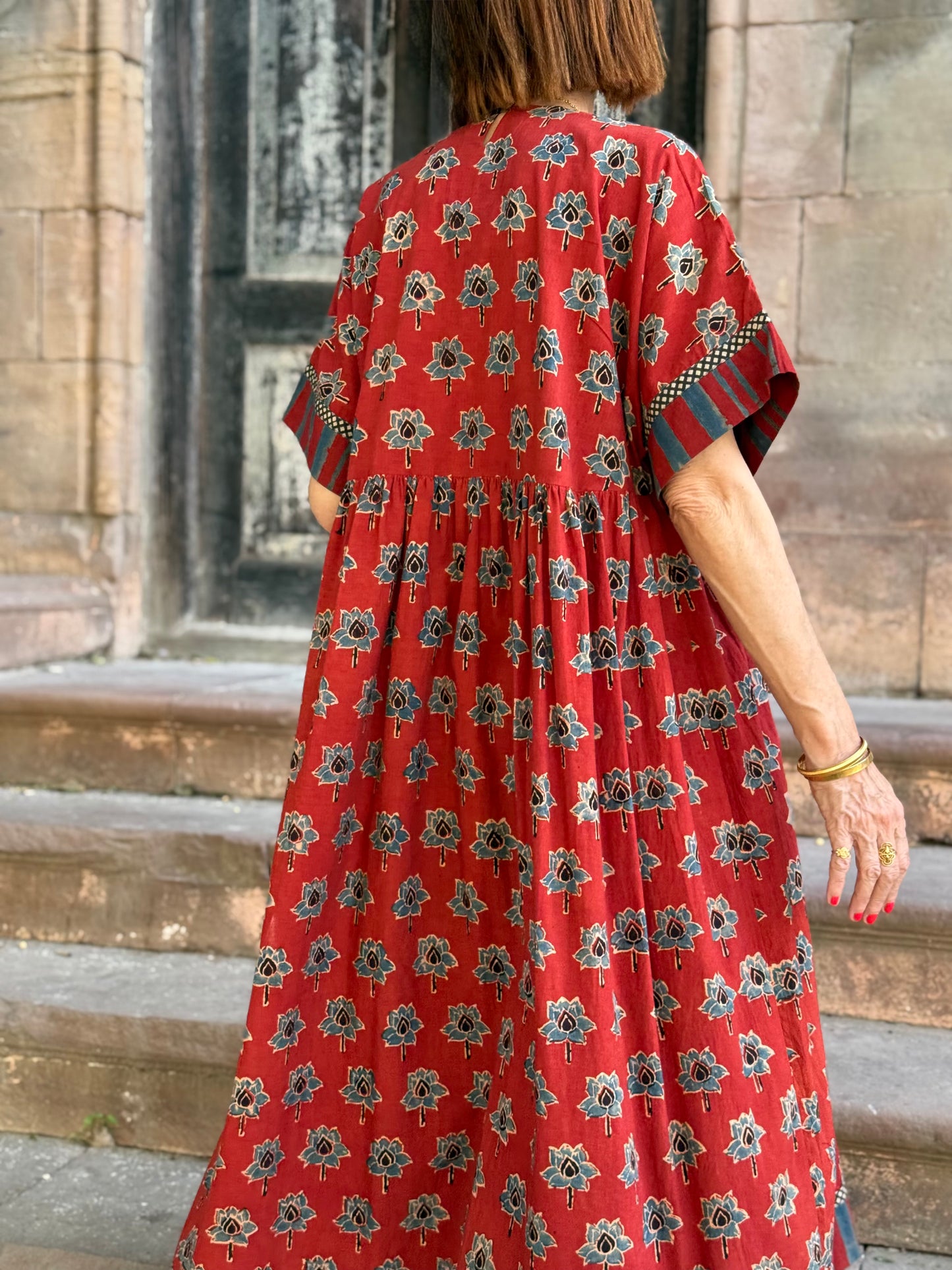 Kutch embroidery highlights this Ajrakh dress