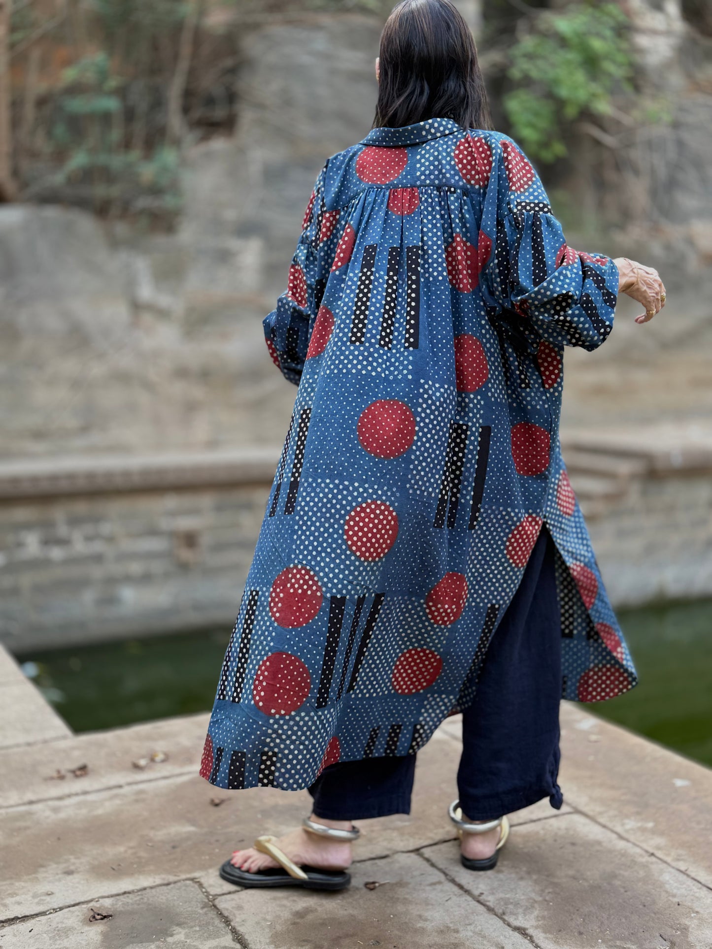 Modernist Indigo Ajrakh Cotton Shirtdress
