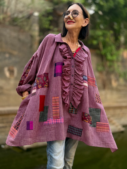 Lightweight cotton shirt with ruffles and patches