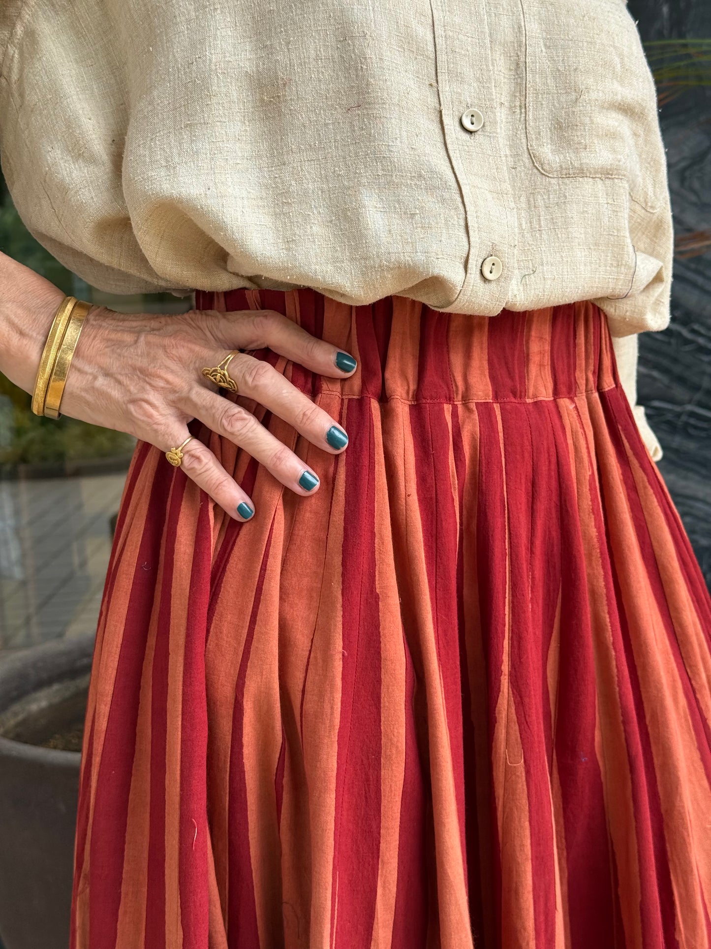 Stripe Maxi Skirt in Block Printed Cotton. Twirl Skirt Perfection!