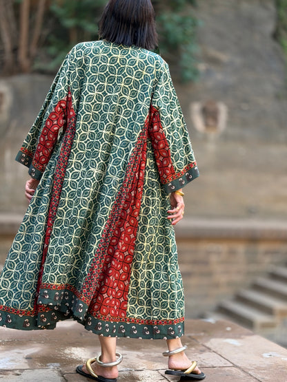 XXL Madame Hall 1-of-1 Green Artwear Dress with Rare Heritage Kutch Embroidered Yoke