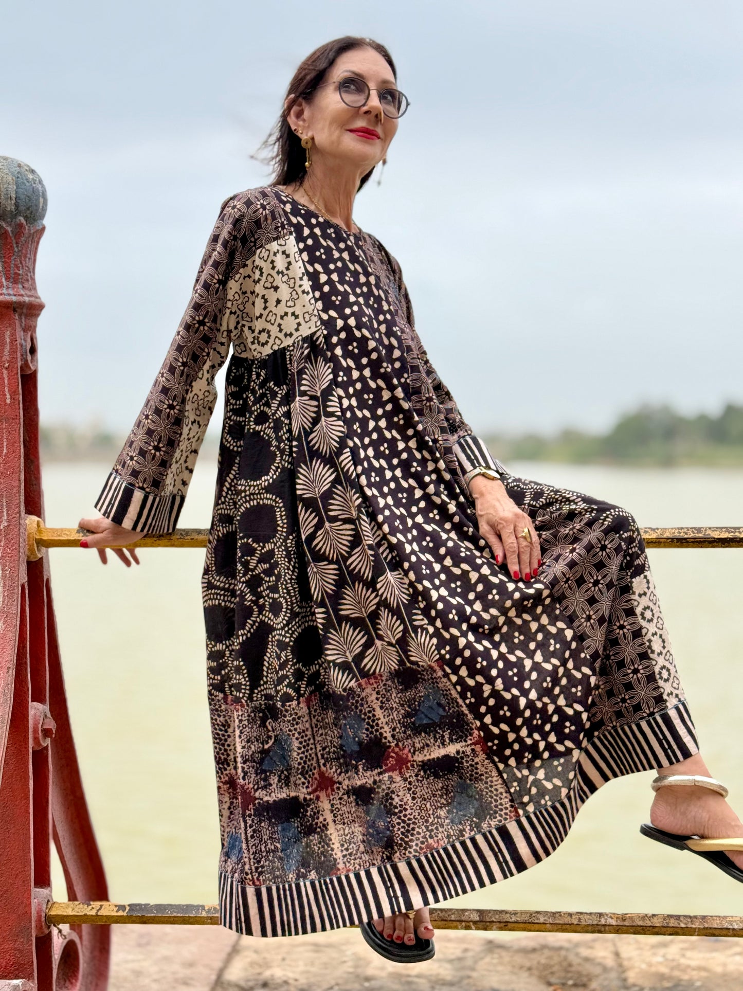 Black and White Cotton Ajrakh Dress