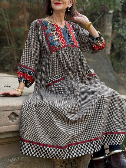 Indian cotton dress with patchwork yoke