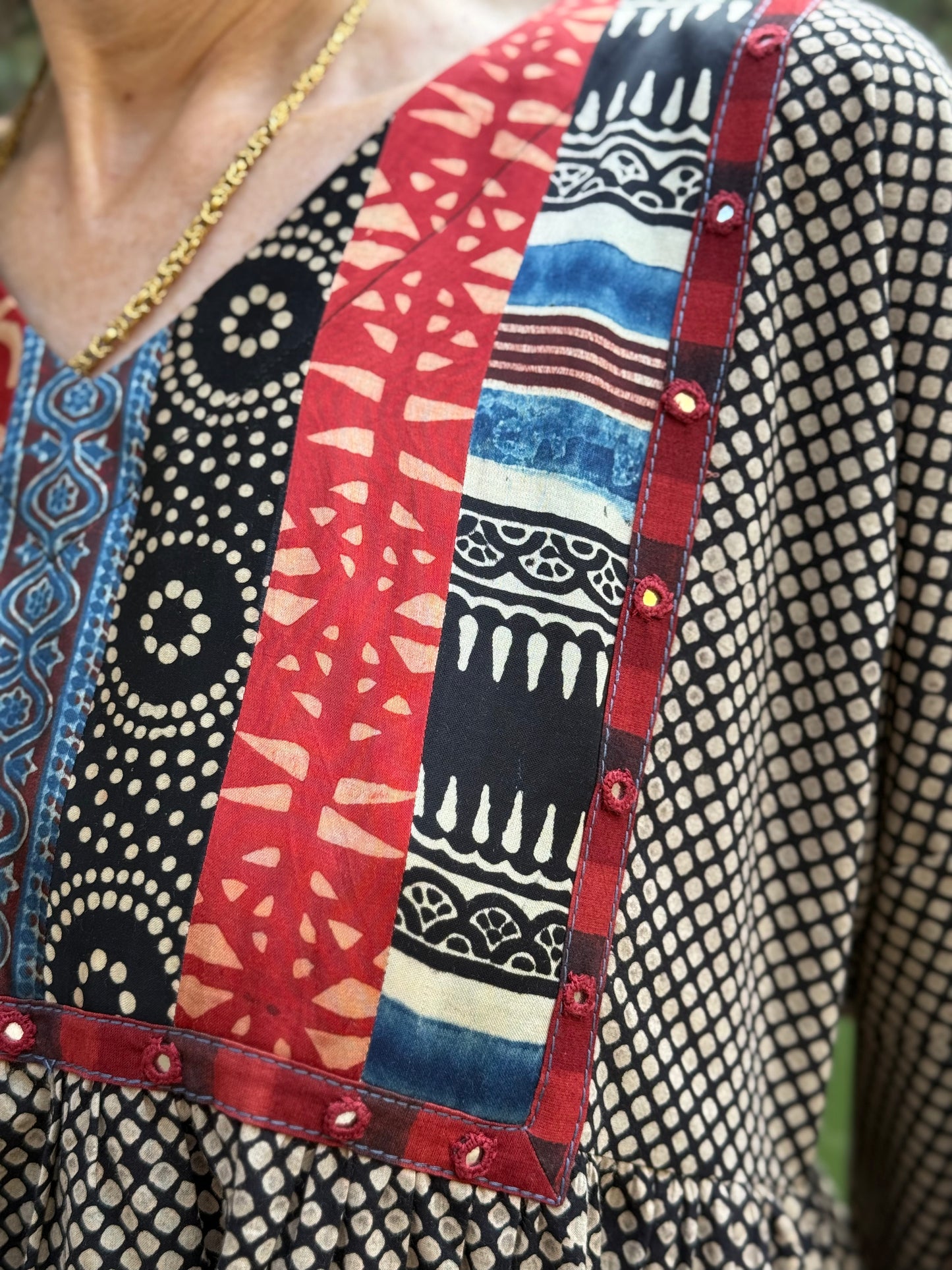 Indian cotton dress with patchwork yoke