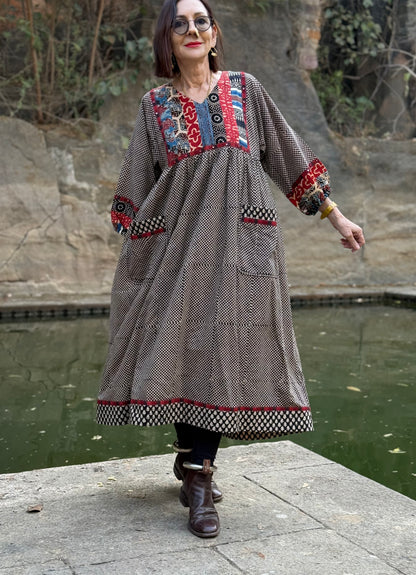 Indian cotton dress with patchwork yoke