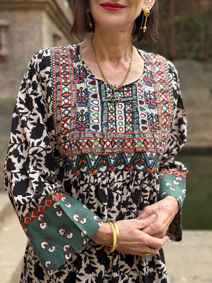 Cotton Dress with Vintage Kutch Embroidery